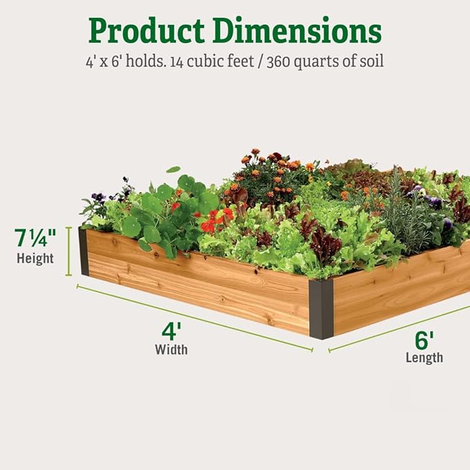 Gardener's Supply Company Cedar Raised Garden Bed | Weather Resistant Outdoor Planter Box for Plants Herbs Flowers &amp Vegetables with Rust-Proof Aluminum Corners | 4ft W x 6ft