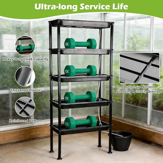 5-Tier Seed Starter Tray Plant Stand with Grow Lights - Hydroponics Growing System Ebb and Flow Seedbeds Siphoning Watering Designed for Nursery Cell Trays Plant Pots