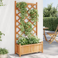 Wood Planter with Trellis Brown Solid Fir Wood Raised Garden Bed Large Outdoor Planter Box for Climbing Plants Patio Garden