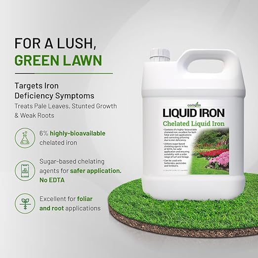 Covington Chelated Liquid Iron Concentrate (2.5 Gallon) Lawn &amp Garden Liquid Iron &amp Nitrogen Supplement for Plants Shrubs &amp Trees Treats Deficiency Discoloration Stunted Growth &amp R