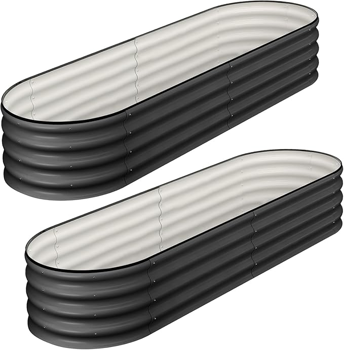 2-Pack Raised Garden Bed 4.5x2x1.5ft Oval Raised Planter Beds with Open-Ended Base Galvanized Metal Garden Bed Outdoor for Vegetables Flowers Gray Color