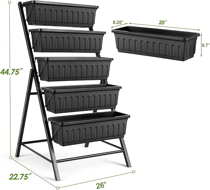 SEJOV 4FT Vertical Raised Garden Bed 5 Tiers Elevated Planter Box for Herbs Vegetables Flowers Graden Vertical Planter with Drainage System for Patio Balcony Garden Outdoor Indoor Plants (Black)