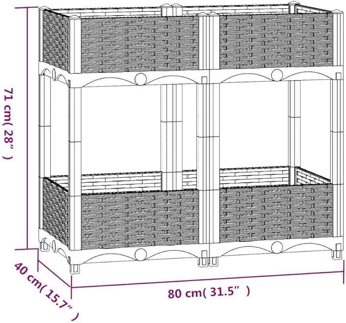 Raised Bed Black Polypropylene Medium Raised Bed Rectangular Gardening Pots &amp Planters 316535