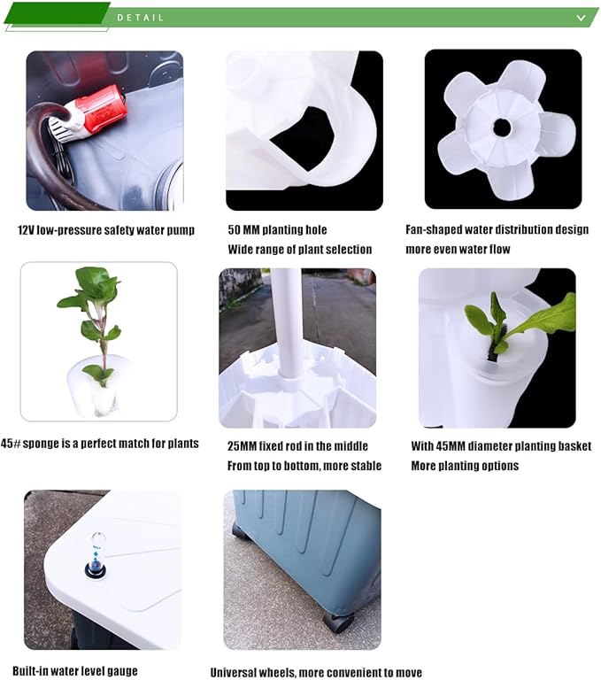 Hydroponic Tower System Hydroponic Grow Kit Earthless Growing System Aeroponics Tower with Hydration Pump Adapter Seed Bed and Net PotsWhite12th Floor