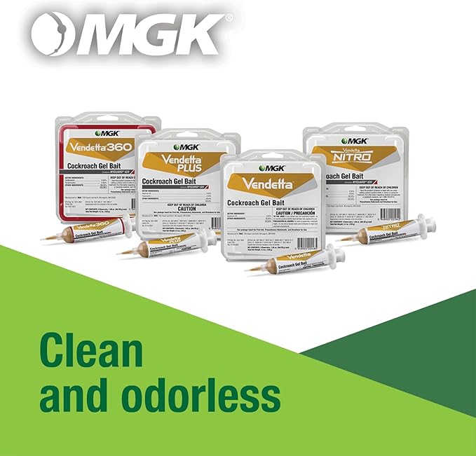 MGK Vendetta® Plus Cockroach Gel Bait | Odorless German Roach Killer That Fits Standard Bait Guns | German Cockroach Killer | Indoor Home Commercial Industrial Use | 4 x 30 Gram Tubes