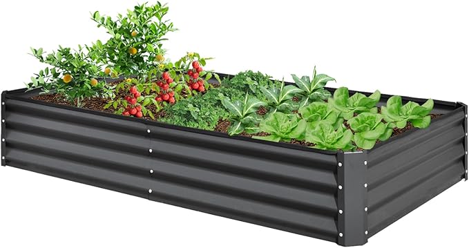 8X4X1 Ft Galvanized Raised Garden Bed Metal Planter Box for Vegetables Flowers &amp Herbs - Gray