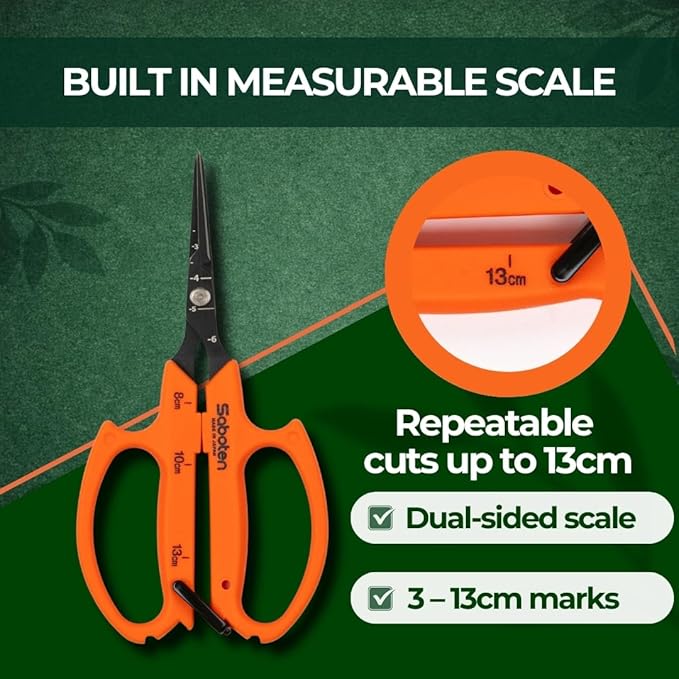 Saboten 6.3 Japanese Harvesting Shears Magnetic Springless Assist Fine-Tip Angled Blade Fluorine-Coated Stainless Steel Ergonomic Non-Slip Grip Safety Lock Made in Japan