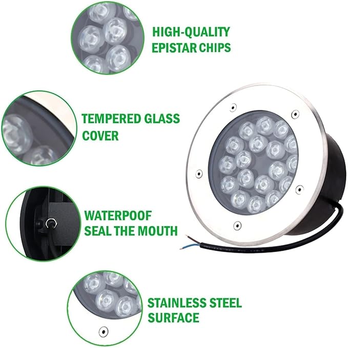 Ground Landscape Lamp - Round LED Underground Light IP67 Waterproof Recessed Spot Light for Garden and Yard Lighting