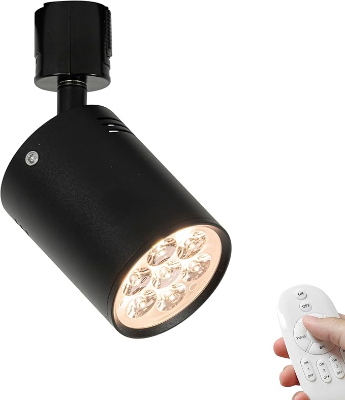 Track Mounted Remote Plant Light Full Spectrum 7W Warm Light Adjusted Angle Industrial Style Black Metal J-Type Track Light for Flowers Growing Indoor Plants Shelf