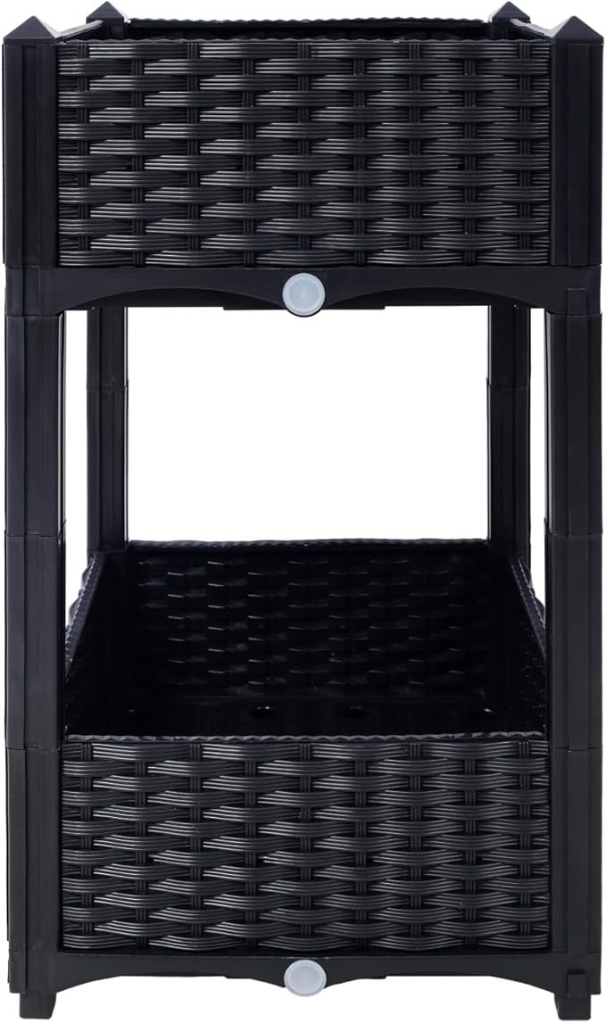 Planter Raised Garden Bed - Polypropylene with Drainage Plug Black 15.7x15.7x27.7 – Outdoor Garden Kit