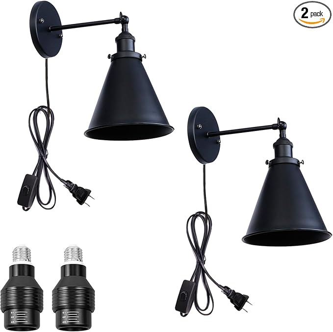 2-Pack Hook Mounted Plant Light Full Spectrum 4500K 10W Adjusted Angle &amp Light Beam Range 15-60 Degree Vintage Black Wall Lamp for Indoor Plants Flowers Growing