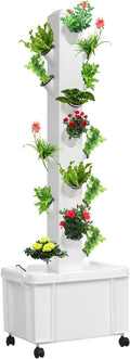 Movable Hydroponic Tower with Water Pump &amp Wheels 20-Plants Vertical Planter Tower Movable Hydroponic Growing System Kit 5 Layers Herb Garden Planter Indoor Kit for Gardening Lover White 1
