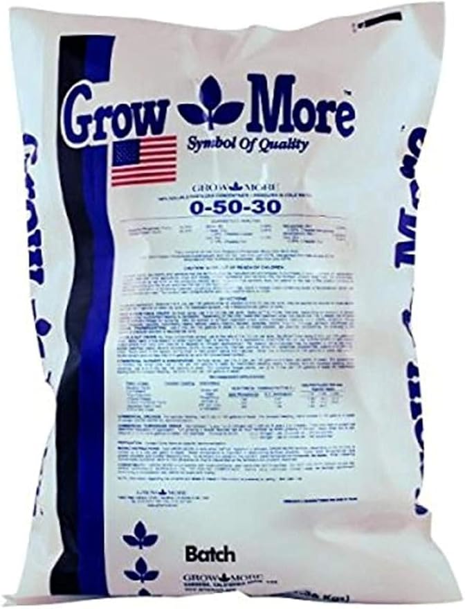 Grow More Grow Bloom (0-50-30) - 25lbs of High Potassium &amp High Phosphorus Fertilizer for Flowering Plants - Water Soluble Fertilizer for Outdoor &amp Indoor Use - Bloom Plant Food