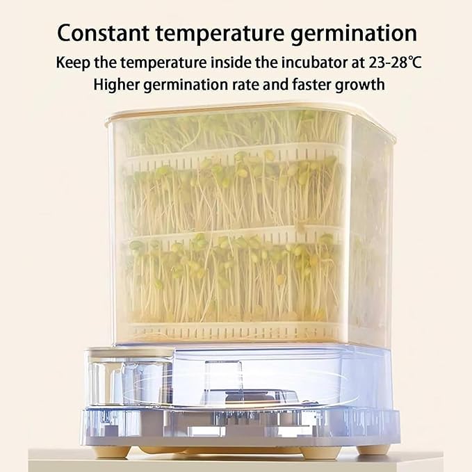 Automatic Bean Sprouts Machine 3 Layer Large Capacity Seed Sprouter Kit with LED Display 360° Automatic Spray 1.5L Water Tank Bean-Sprouts Maker for H