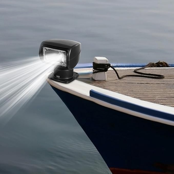 Gdrasuya10 12V 100W Boat Search Light Boat Remote Control Spotlight 360° Rotate Halogen Searchlight Spotlight Searchlight for Yachts Coast Guards