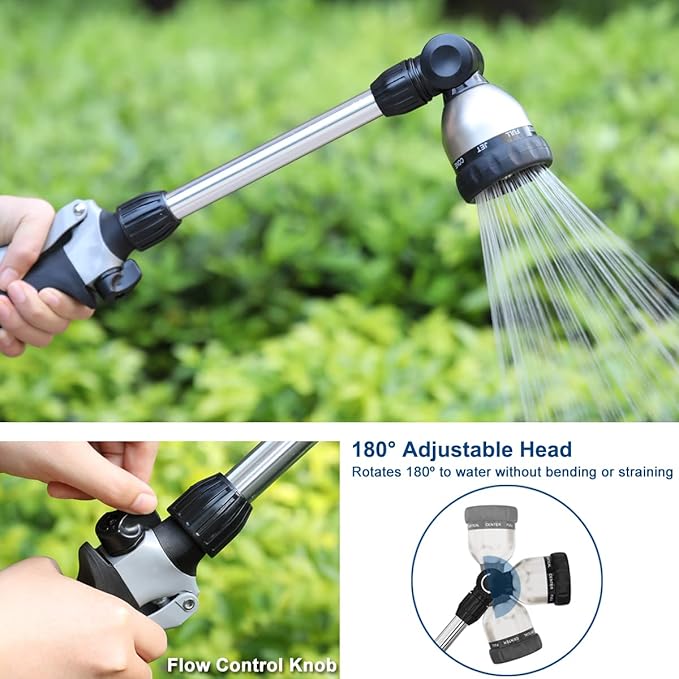 FANHAO 3 Piece Heavy Duty Gardening Tools + Garden Hose Wand with Thumb Control