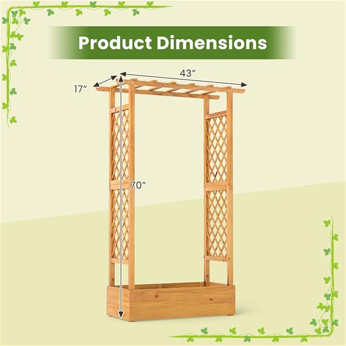 70 Tall Pine Wooden Raised Garden Bed with Trellis &amp Flat Roof Planter Box for Climbing Plants Outdoor Planting Stand Roof Climbing Plant Support Raised Beds Backyard Planter Wooden Garden Pla