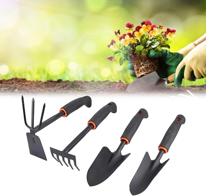 FLEXMAN 4Pcs Garden Tools Set Multi Purpose Heavy Duty Gardening Hand Tools with Comfortable Handle for Weeding Loosening Soil Ventilation Transplantation Flower Planting