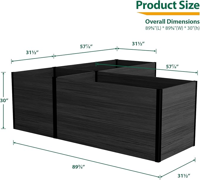 Modular Raised Garden Bed - Expandable Design with Composite Panels &amp Aluminum Frame - Perfect for Flowers Vegetables Herbs - Outdoor Planter Cuboid Box for Patio Balcony Backyard (Black)