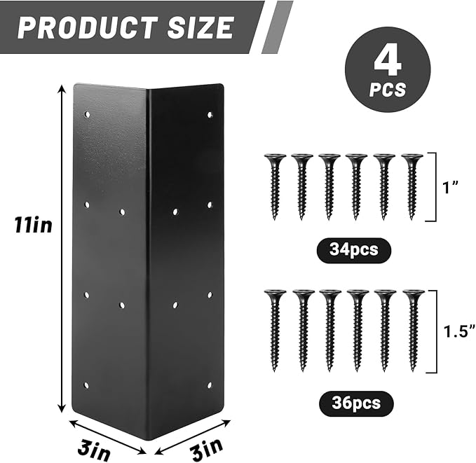 U0U 4 Pcak Raised Garden Bed Corner Brackets11 x 3 x 3 Metal Corner Brackets for WoodBlack Raised Bed Corners with Screws for Vegetable Flower Planter Garden (11 x 3 x 3)