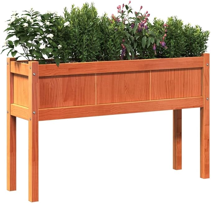2pcs Wooden Garden Planter Box Stand with Legs Wooden Raised Garden Bed with Legs for for Backyard Patio Balcony Wax Brown Solid Wood Pine-319