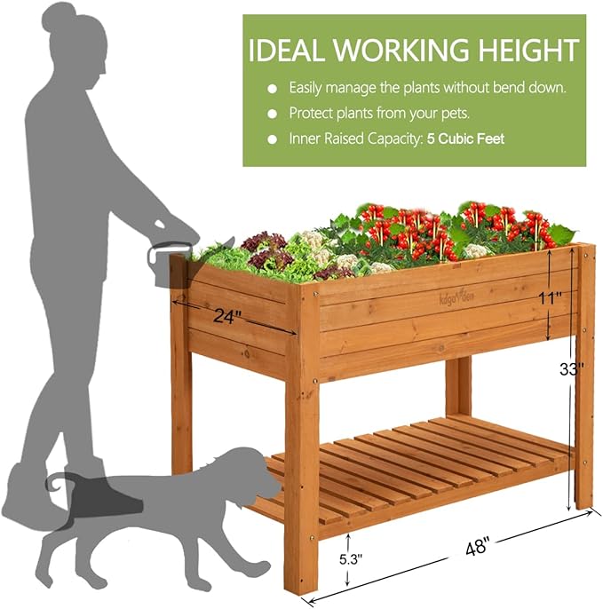 Raised Garden Bed 48x24x33 Large Wood Planter Box with Legs Outdoor Wooden Elevated Planters Raised Beds for Vegetable Flower Herb Standing Gardening Box for Backyard Patio Deck