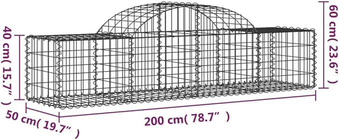 Gabion Basket Silver Galvanized Iron 78.7x19.7x15.7/23.6 inch Rectangular Outdoor Garden Wall Heavy-Duty Retaining Barrier Corrosion-Resistant for Landscaping