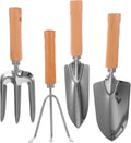 4-Piece Garden Tool Set Gardening Shovel Rake Hoe Shears Stainless Steel Wooden Handles Compact for Storage