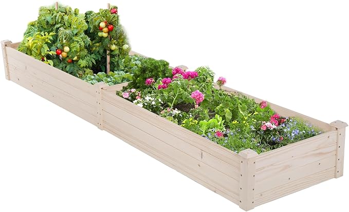 Raised Garden BedWooden Garden Bed Elevated Wood Planter Box Stand Patio Gardening Planter Grown Box for Backyard Patio Balcony w/Bed LinerNatural…