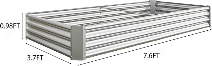 Raised Garden BedRaised Beds for Gardening Outdoor for Vegetables Flowers Ground Planter BoxGalvanized Raised Garden Beds. (Silver with 8x4x1ft)