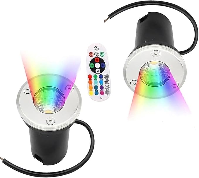 2PCS 3W Waterproof RGB Color Changing Landscape Lights - Outdoor Recessed Spot Lights for Garden