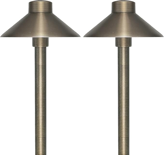 GKOLED 4 Pack Brass Landscape Spotlights (MR16 Bulbs Included) with 2 Pack Brass Landscape Path Lights (G4 Bulbs Included) with 1 Pack 120W Low Voltage Transformer
