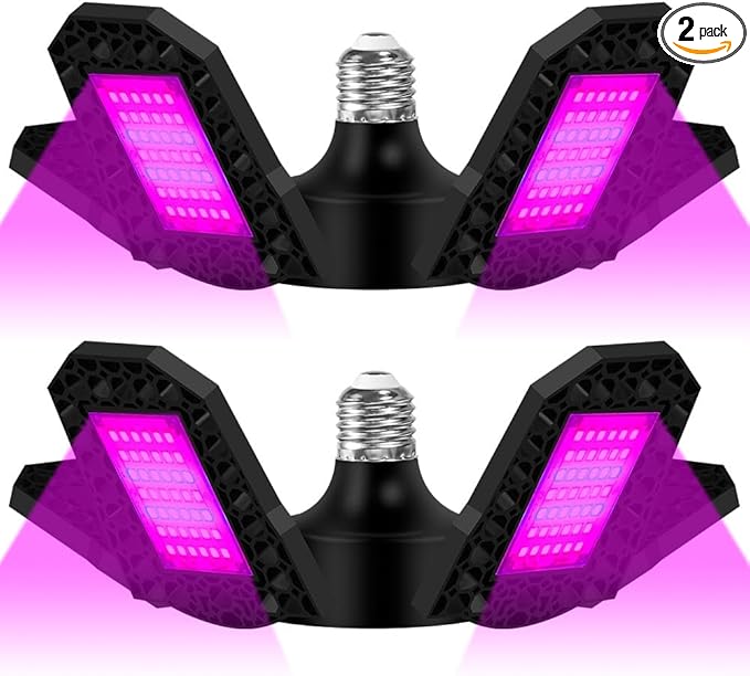 2Pack E26/E27 Deformable Full Spectrum Plant Lights 100W LED Greenhouse Hydroponic Lights 100-277V Indoor Planting Lamps 4 Adjustable Panels Red Bule Succulent Cultivate Lamps Growth Box Fill Lighting