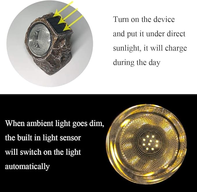 SunKite Solar Powered Rock Light 4 Pack 10 LED Waterproof Garden Stone Lights Outdoor Landscaping Spotlights Yard Patio Pathway Driveway Landscape Rock