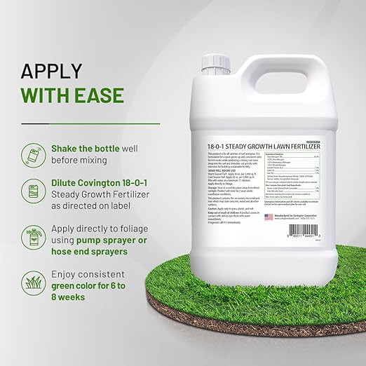 Covington ProLine 18-0-1 NPK Liquid Slow Release Lawn Fertilizer (1 Gal) – High Nitrogen Lawn Food for All Grass Types – Supports Steady Growth &amp Maintenance – Deep Green Turf Builder Concentrate