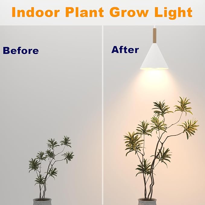 Hanging Grow Light with Timer 20W Full Spectrum Plant Lamp for Indoor Plants 14.5 ft Power Cord Adjustable Height Wall-Mounted Growing Light for Large Tall Plants Succulents and Flowers (White)