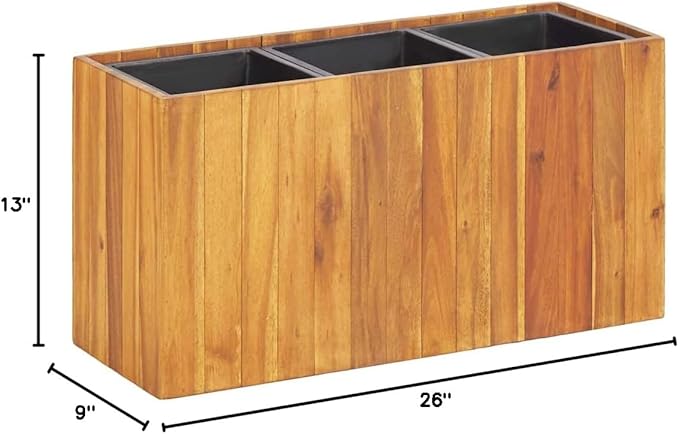 Garden Raised Bed with 3 Pots Solid Acacia Wood Unique Plant Pots Large Planters for Outdoor Plants Plant Pots Large Outdoor Pots for Outdoor Plants Porch Gardening