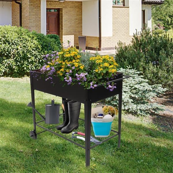 Tomkate Raised Garden Bed with Legs 42.5 x 20 x 31.9 Inch Mobile Planter Box Elevated on Wheels Portable Planter Cart for Outdoor/Indoor Vegetables Herbs Flowers Potted Plants