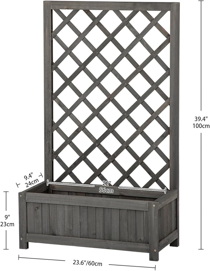 Wooden Raised Garden Bed with Trellis 40 Outdoor Planter Box for Climbing Plants Vertical Modern Gray Garden Planter for Vegetables Flowers &amp Vines Lattice Plant Support for Patio Yard Balcon