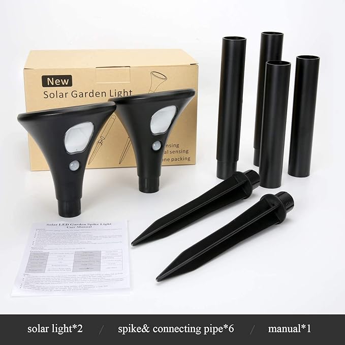 Solar Spot Lights Outdoor 2 PCS Motion Sensor Spotlight Outdoor Lighting Modes IP65 Waterproof Auto On/Off Stake Light for Yard Patio Path(Black)
