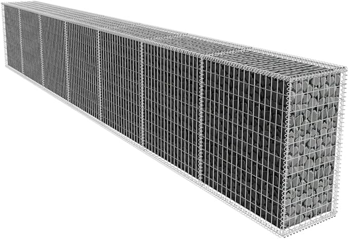 Gabion Wall with Cover Galvanized Steel 236.2x19.7x39.4 Gabion Raised Bed Gabion Cages Basket Steel Woven Gabion Net for Backyard Garden -AA