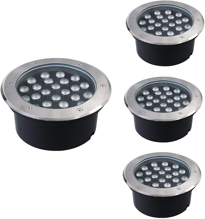 4Pcs Recessed Underground Light - Outdoor Led Spotlight Round Landscape Lamp Ip65 Waterproof Recessed Led Lawn Light Outdoor Led Spotlight for Home Driveway Stair St-Blanc-18W