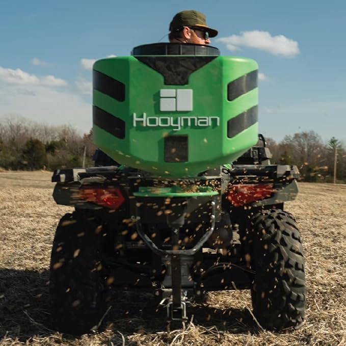 Hooyman Vehicle Spreader with Adjustable Feed Rate Universal Attachment 125LB Capacity for Seeding Land Management and Lawncare