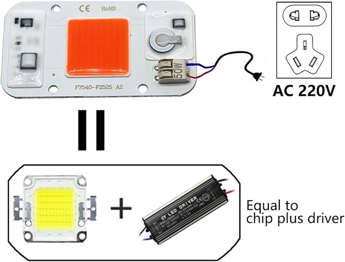 Welding Free Grow Light AC220V 50W COB LED Grow Light Chip Full Spectrum 380nm-840nm Compatible with Indoor Plant Seedling Grow Flower Tent