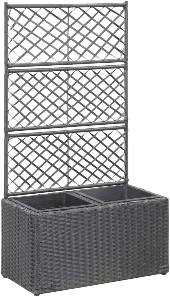 Trellis Raised Bed.Staircase Raised GardenWooden Raised Garden Beds Suitable for Growing Flowers Porch and Fruits Herbs with 2 Pots 22.8X11.8X42.1 Poly Rattan Black