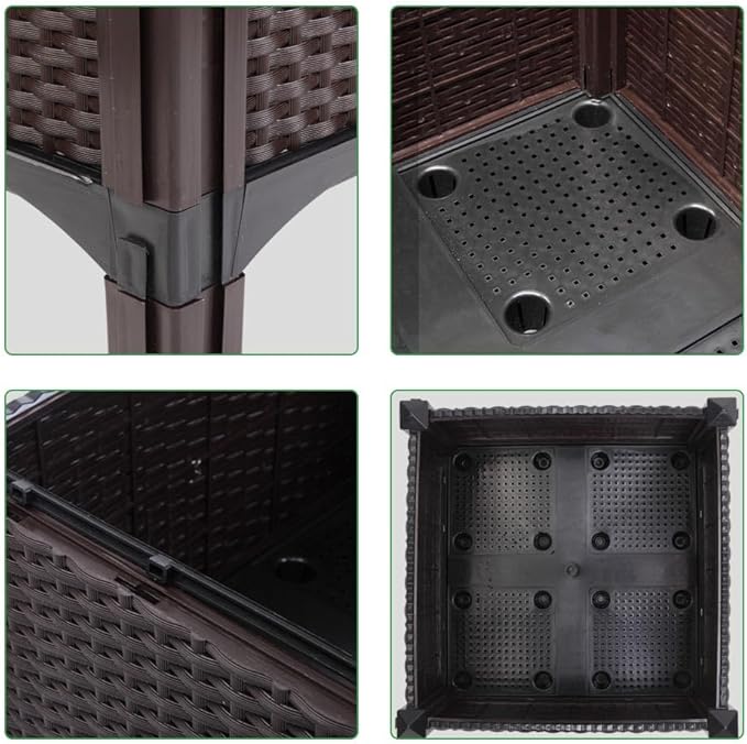 Modular Raised Garden Bed 4-Pack Free-Splicing Design Sturdy Plastic Construction Weather-Resistant Rattan-Look Planter Box for Vegetables Flowers Herbs Garden Box for Patio Yard or Balcony