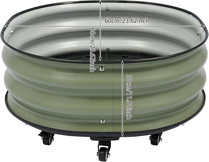 Raised Garden Bed with 9 Wheels 23.6 Inch Round Metal Planter Box for Courtyards Balconies Gardens (Green)