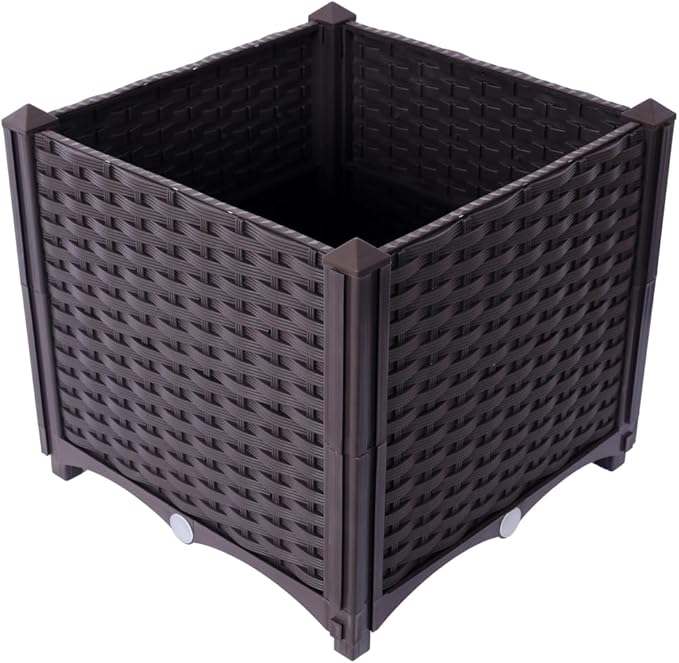 Self-Watering Raised Garden Bed Planter Box for Vegetables Flowers Herbs and Succulents – Deep Eco-Friendly PP Grow Bed (Brown + Polypropylene)