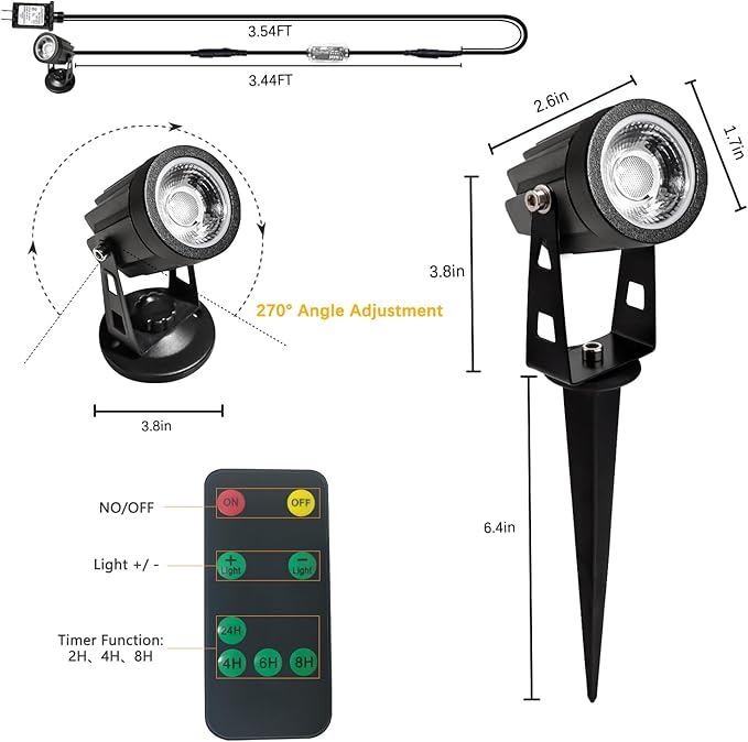 LED Spot Lights Indoor Dimmable Accent Lighting Uplights with Remote 2 in 1 7.5 ft Cord Adjustable Warm White Aluminum Finish Up Light for Plants Art Decor (Including Base and Stake)