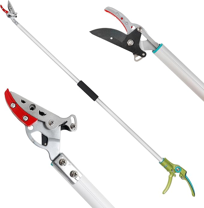 GARTOL Cut &amp Hold Pole Pruner 4.2 FT Lightweight Fruit Picker with 180° Rotating Handle SK5 Steel Blade Cuts up to 1/2 Inch Long Reach Garden Tree Trimmer &amp Branch Cutter for Shrubs Bushes